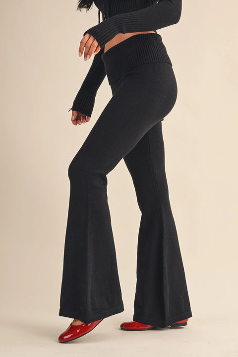 Foldover Flare Knit Sweater Pants