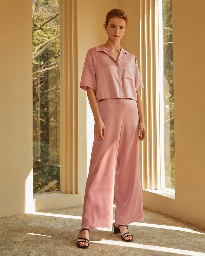 Short Sleeve Silk Pajamas Rosy Pink-Pajamas-MommeSilk-XS-Urbanheer