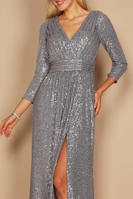 Long Sleeve Sequin Formal Dress Wholesale Charcoal-Dress-Dylan & Davids-Urbanheer