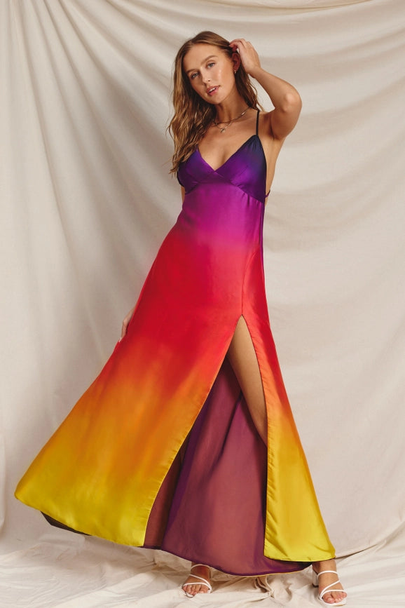 Radiance Ombre Open Back Plunging Maxi Dress Sunset Cosmo – Urbanheer