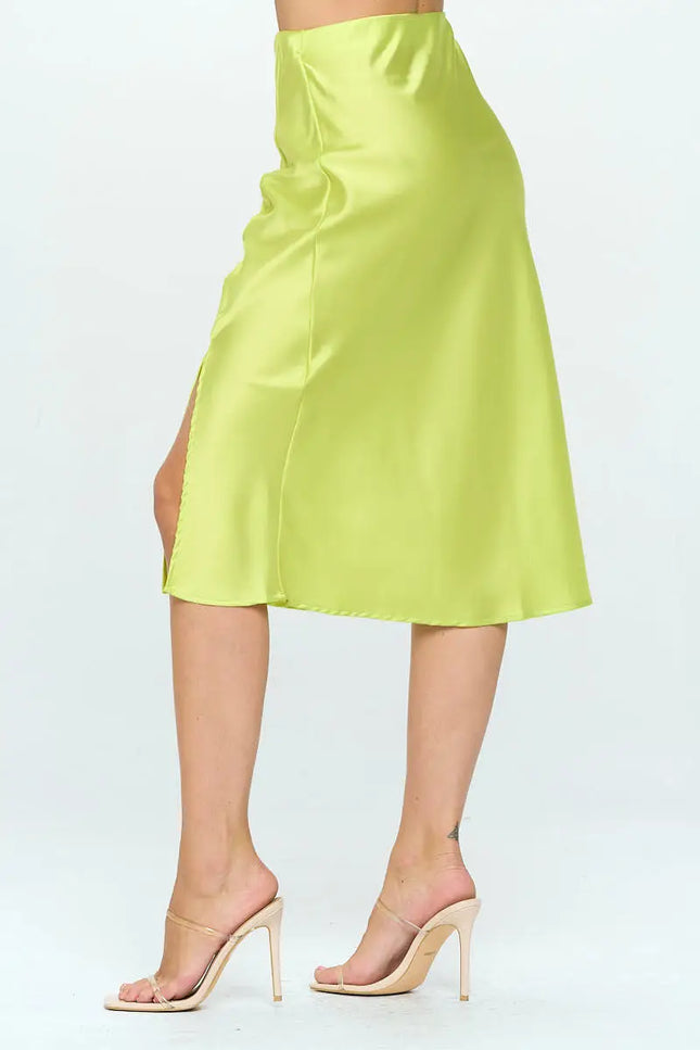 Solid Satin Midi Skirt With Slit-Renee C.-Urbanheer