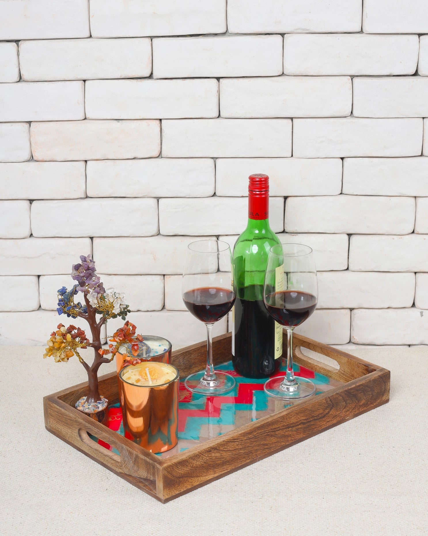 Sunrise Springs Resin And Wood Decorative Trays (Set Of 3)-Tiramisu-Urbanheer