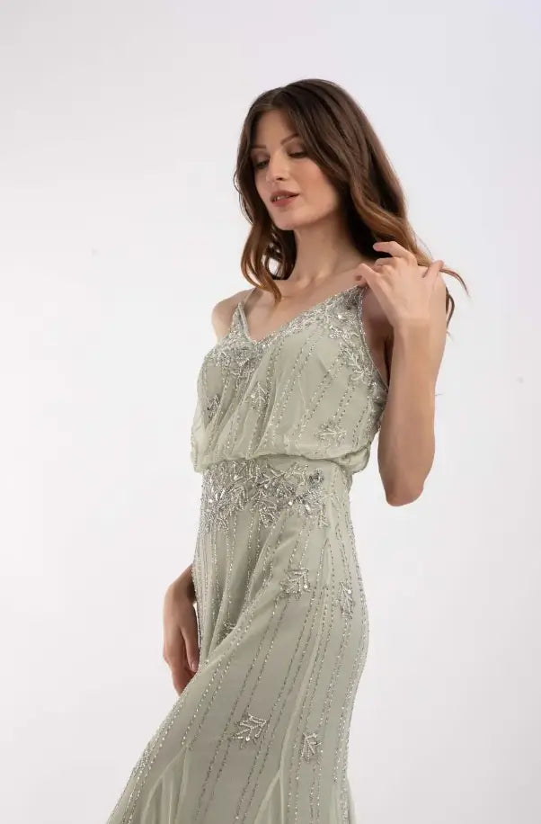 Keeva Maxi Dress - Pale Aqua-lace and beads-6-Urbanheer