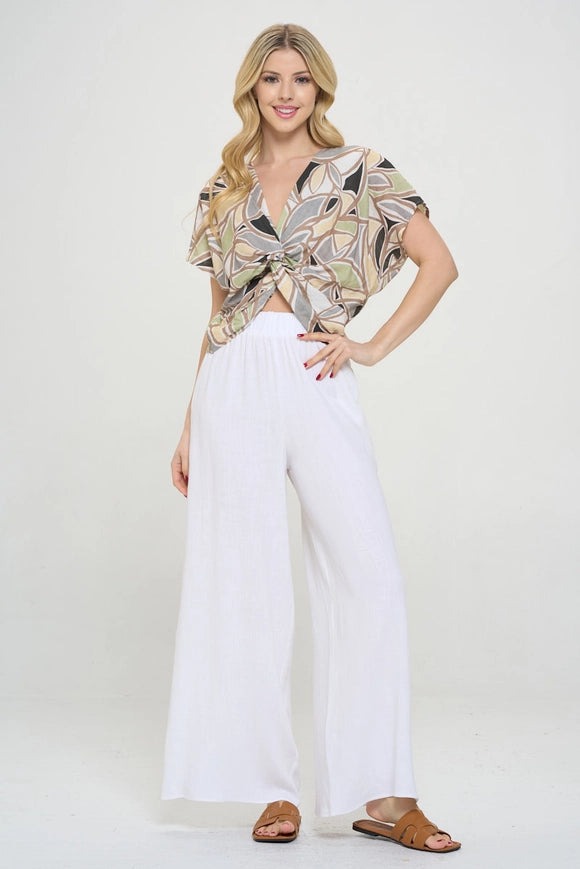 Made in USA Cotton Short Sleeve Top with Front Twist-Top-Renee C.-Multi-Colored-S-Urbanheer