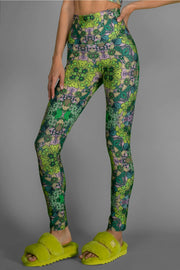 Stretchy Psychedelic Botanical Printed Green Garden Leggings-Nuvula-XS-Urbanheer