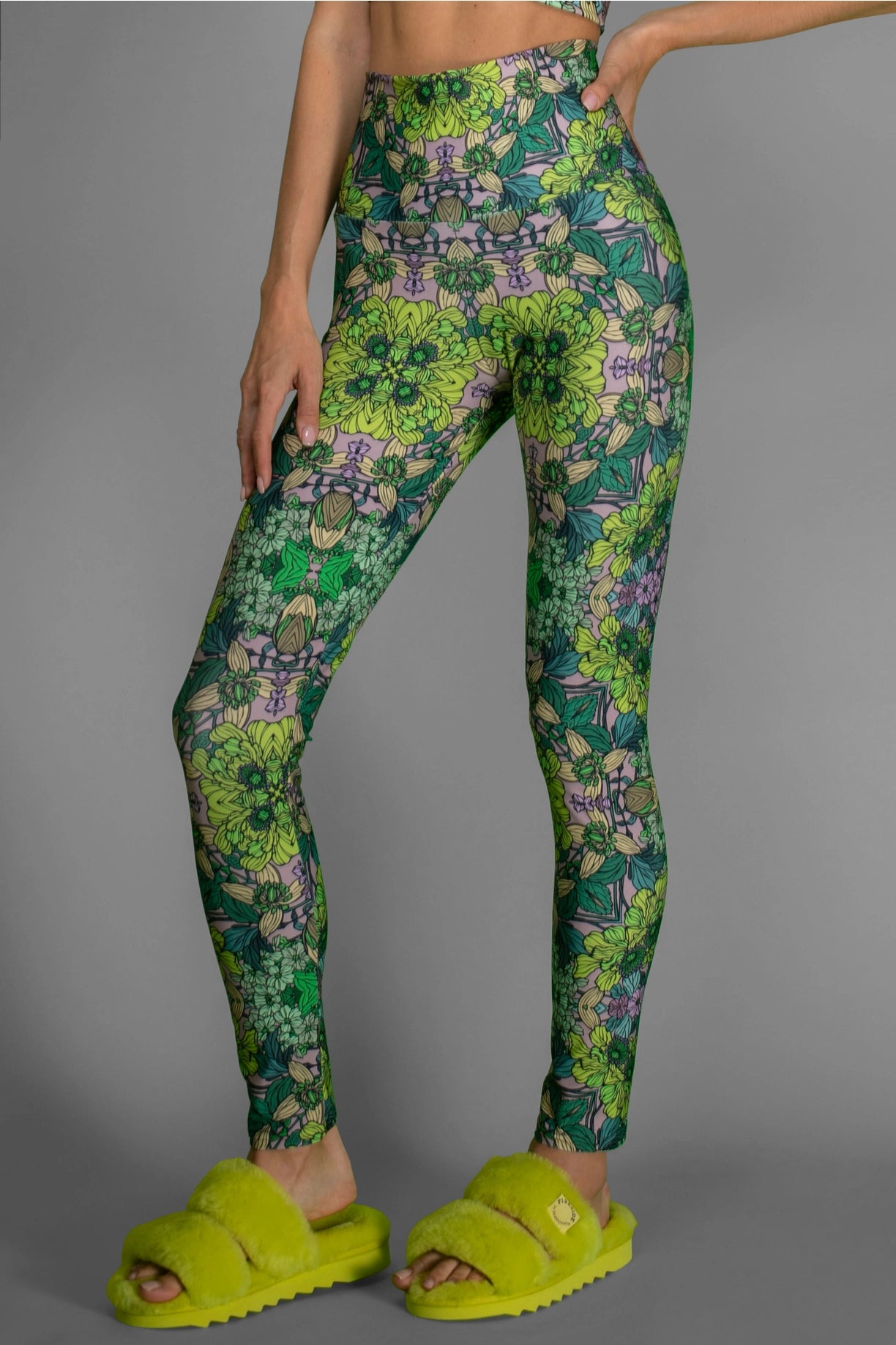 Stretchy Psychedelic Botanical Printed Green Garden Leggings-Nuvula-XS-Urbanheer
