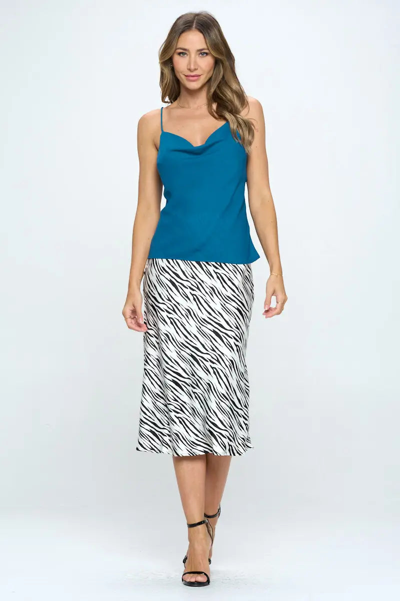 Solid Cowl Neck Sleeveless Tank Top-Renee C.-S-Teal-Urbanheer