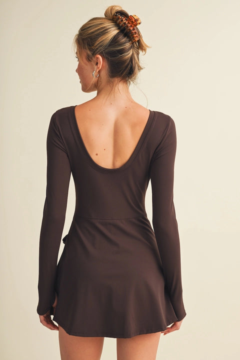 Long Sleeve Wrap Tie Front Dress