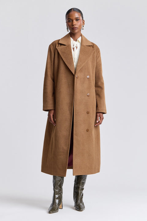 Faux Wool Belted Maxi Coat