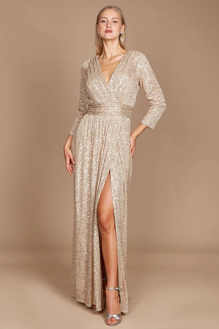 Long Sleeve Sequin Formal Dress Wholesale Gold-Dress-Dylan & Davids-20-Urbanheer