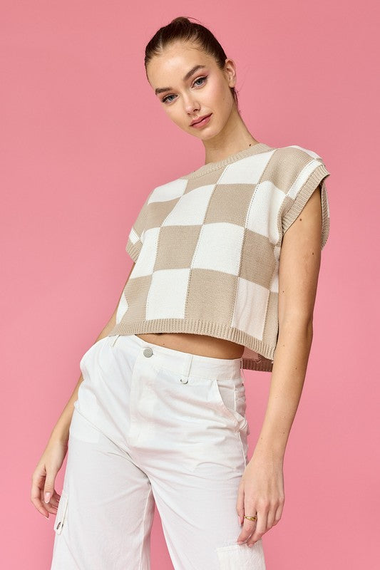 Hannah Loose Fit Checker Knit Top Taupe-TOP-Papermoon-Taupe-S-Urbanheer
