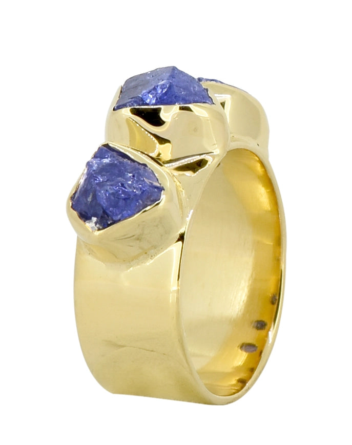 Raw Tanzanite 925 Sterling Silver Wide Band Three Stone Ring-Ring-Tiramisu-5-Urbanheer