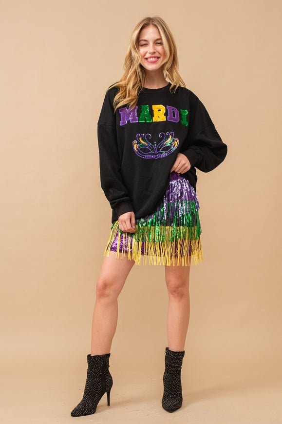 Mardi Gras Sequin Patch Pullover Sweatshirt-Dresses-Blue B-S-Urbanheer