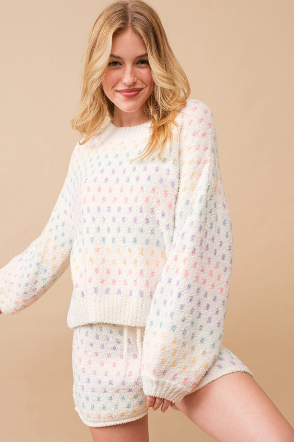 Multi Polka Dot Pullover Top With Short Set-Set-Blue B-S-Urbanheer