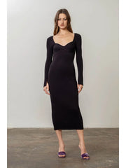 Ribbed Sweater Midi Dress-Moon River-Black-S-Urbanheer