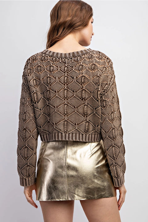 Washed Open-Knit Sweater Top