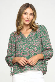 Floral Print Top With Self Tie Sleeves-Renee C.-S-Urbanheer
