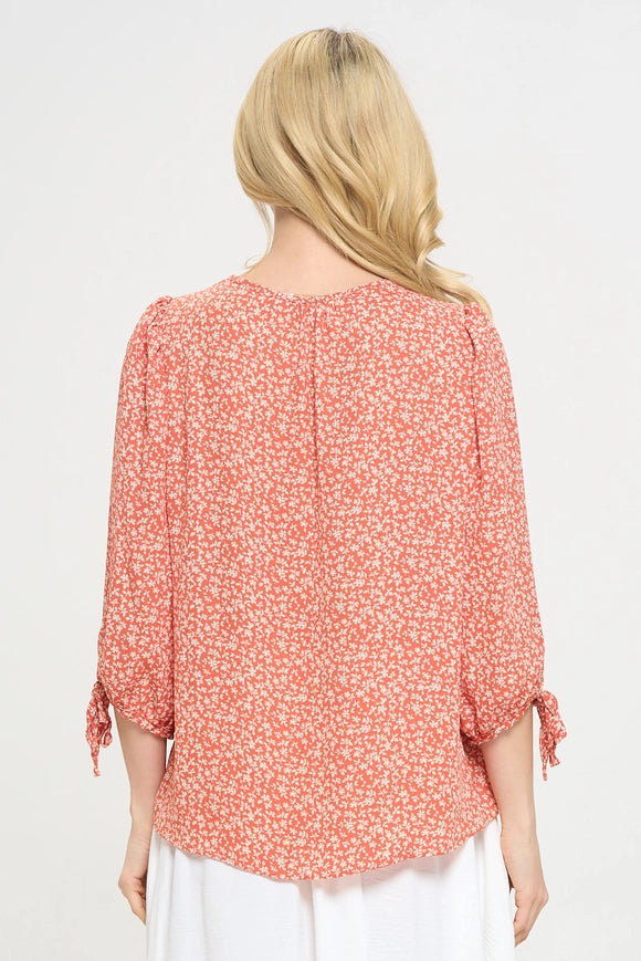 Made in USA Print Top with Self Tie Sleeves-TOP-Renee C.-S-Orange-Urbanheer