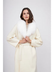Fur Shawl Collar Cashmere Coat Ivory