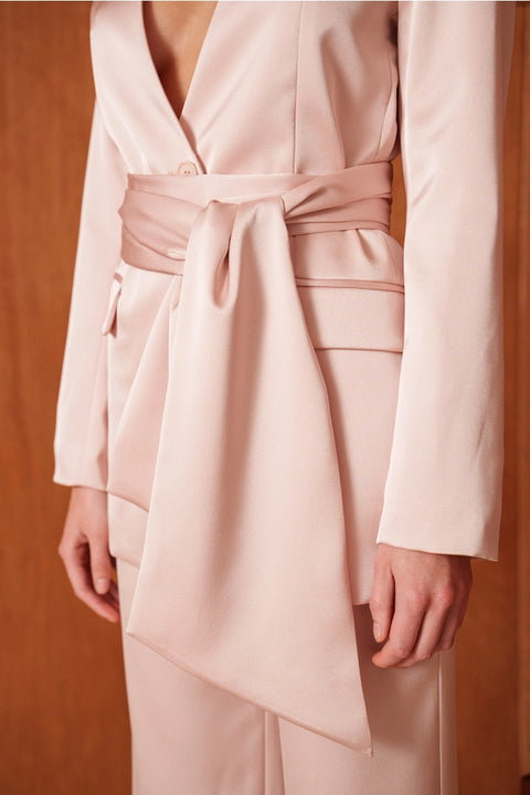 Fluid Satin Jacket with Scarf