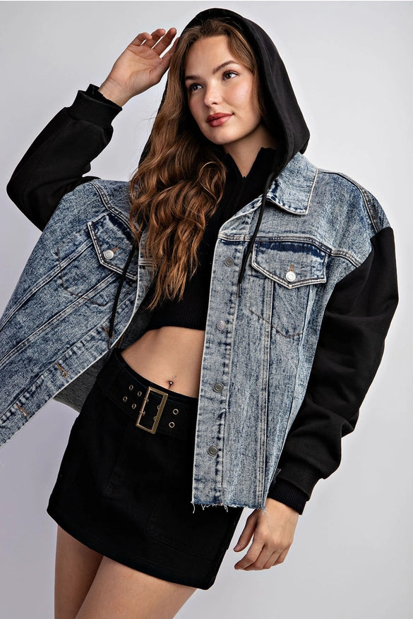 Drawstring Hooded Denim Jacket-Jacket-EDIT by NINE-S-Urbanheer