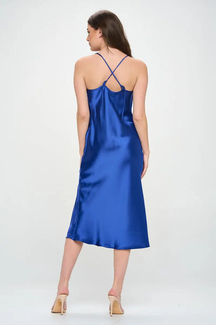 Satin Bias Slip Dress With Slit-Clothing - Women-Renee C.-Urbanheer