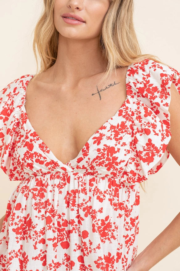 Women'S Babydoll Tie-Back Dress-Dress-Cloud Ten-White/Red-S-Urbanheer