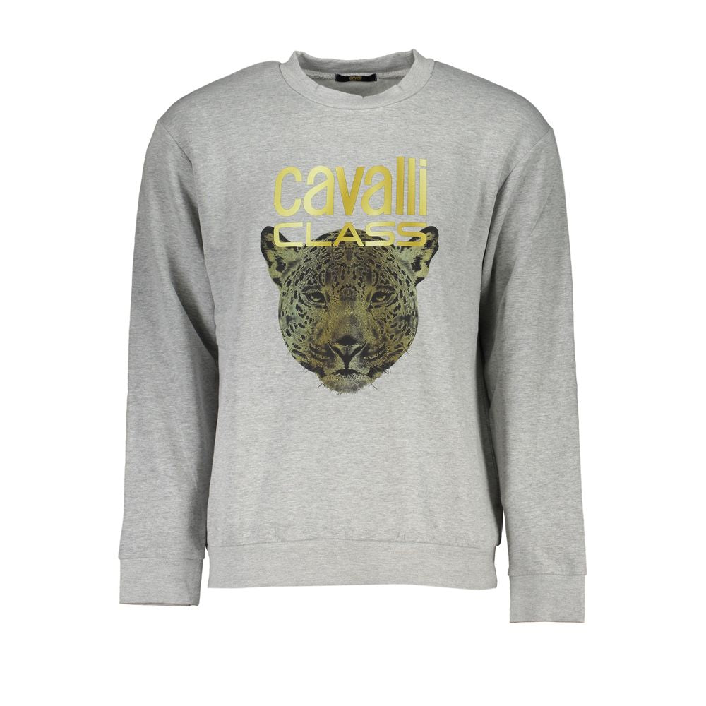 Cavalli Class Elegant Gray Crew Neck Designer Sweatshirt-Cavalli Class-S-Urbanheer