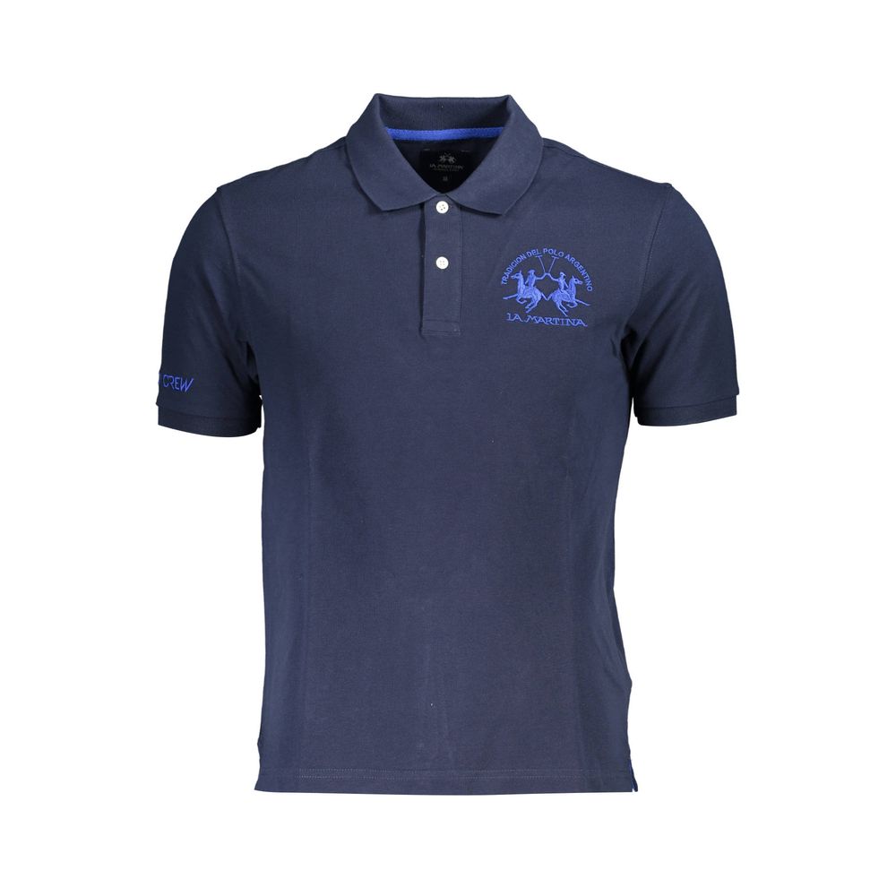 La Martina Blue Cotton Mens Polo Shirt-La Martina-M-Urbanheer