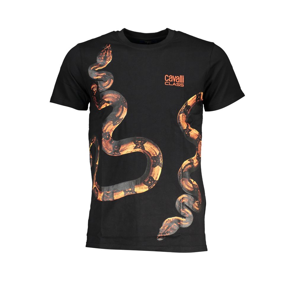 Cavalli Class Black Cotton T-Shirt-Cavalli Class-XL-Urbanheer
