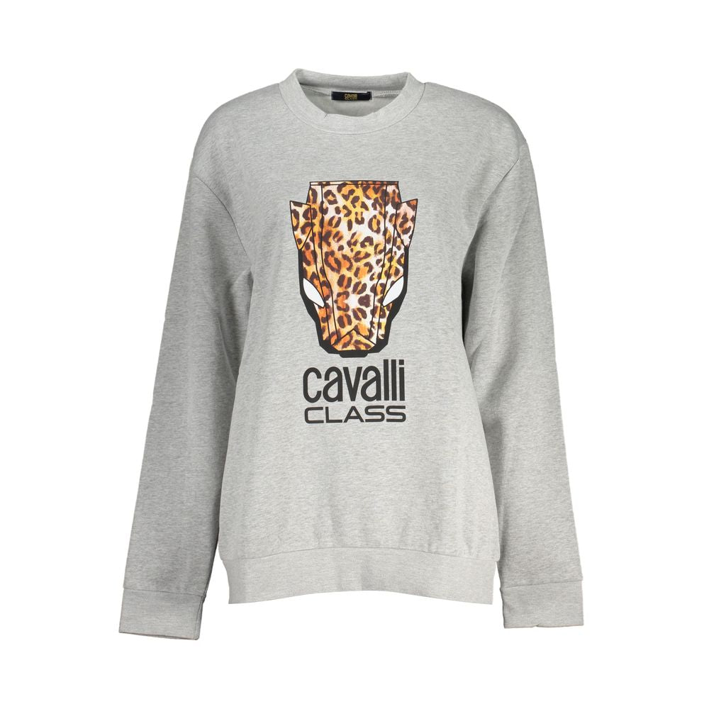 Cavalli Class Chic Gray Crew Neck Fleece Sweatshirt-Cavalli Class-S-Urbanheer