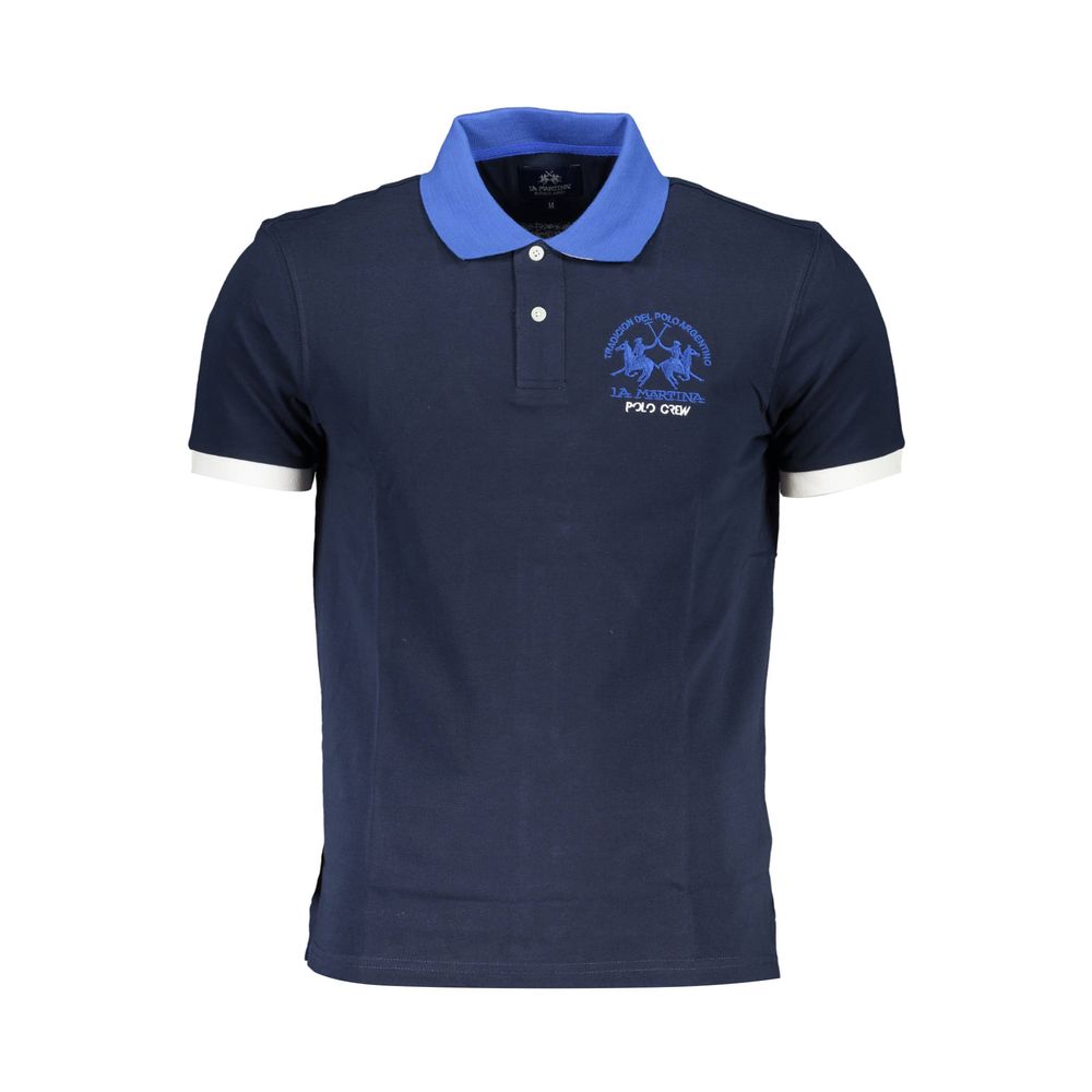 La Martina Blue Cotton Men Polo Shirt-La Martina-M-Urbanheer