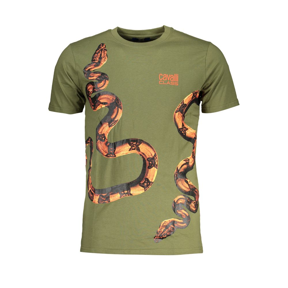 Cavalli Class Green Cotton T-Shirt-Cavalli Class-L-Urbanheer