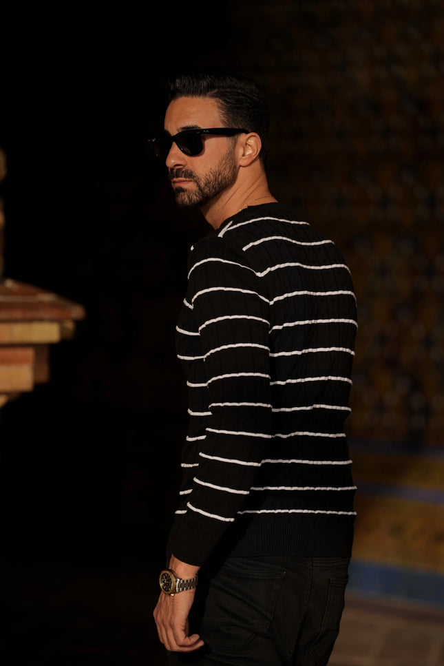 Rayas Black & White Men'S Sweater-Clothing - Men-Donato-Urbanheer