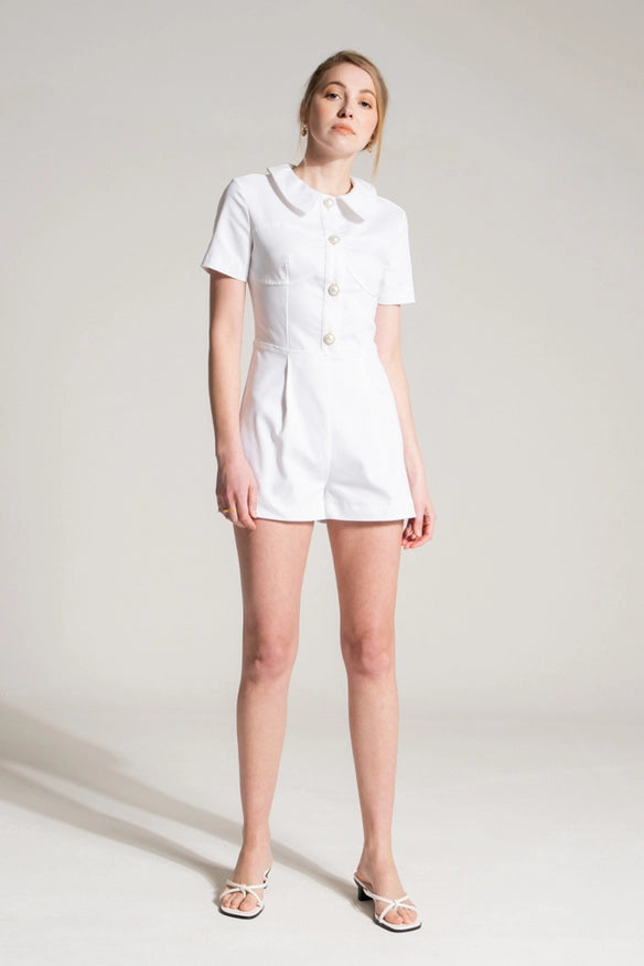 White Denim Short Jumpsuit-Jumpsuit-Nicole Baratta-XS-Urbanheer