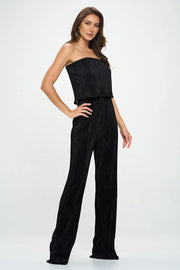 Made in USA Plisse Solid Strapless Straight Leg Jumpsuit-Jumpsuit-Renee C.-Small-Black-Urbanheer