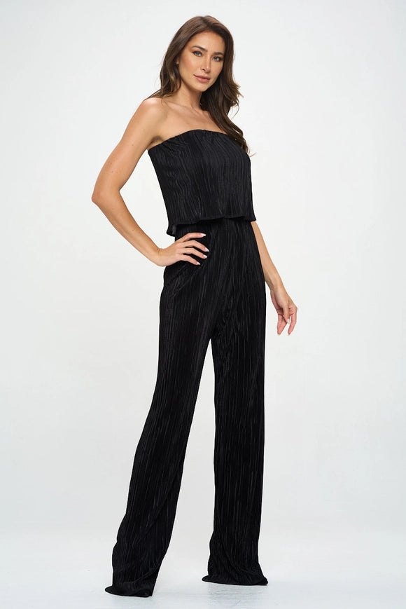 Made in USA Plisse Solid Strapless Straight Leg Jumpsuit-Jumpsuit-Renee C.-Small-Black-Urbanheer