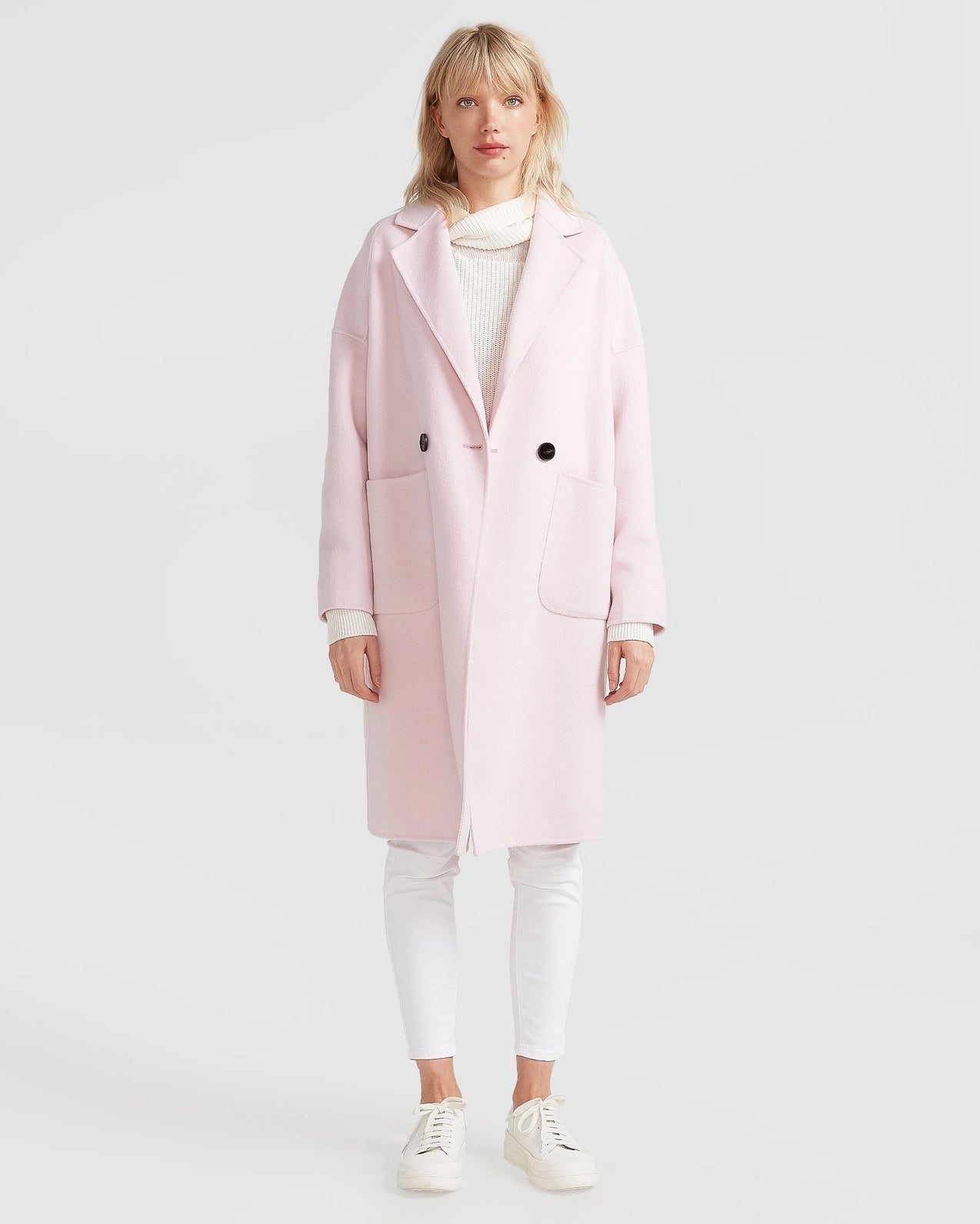 Publisher Double Breasted Wool Blend Coat Pale Pink Urbanheer
