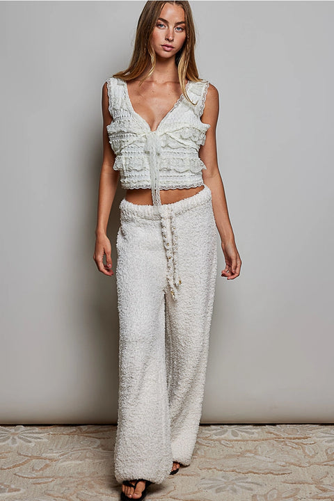 Solid Adjustable Drawstring Waist Casual Sweater Pants