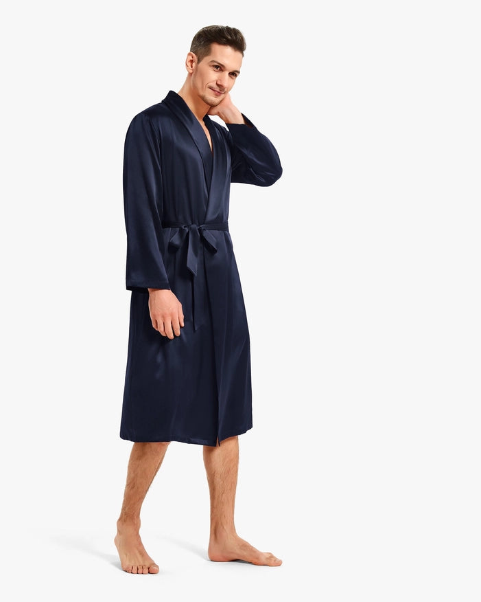 Smooth Silk Robe Navy Blue-Robe-MommeSilk-XS-Urbanheer