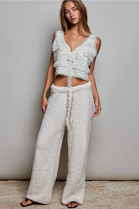 Solid Adjustable Drawstring Waist Casual Sweater Pants