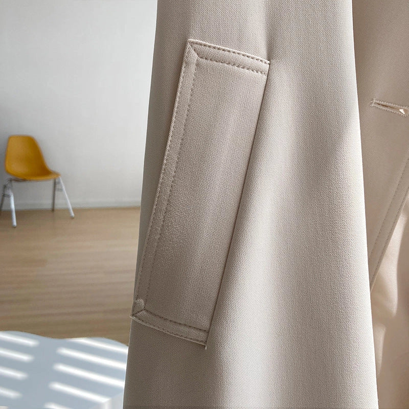 Draping British Loose Mid-Length Over The Knee Trench Coat Beige-Coat-Blak Wardrob-S-Urbanheer