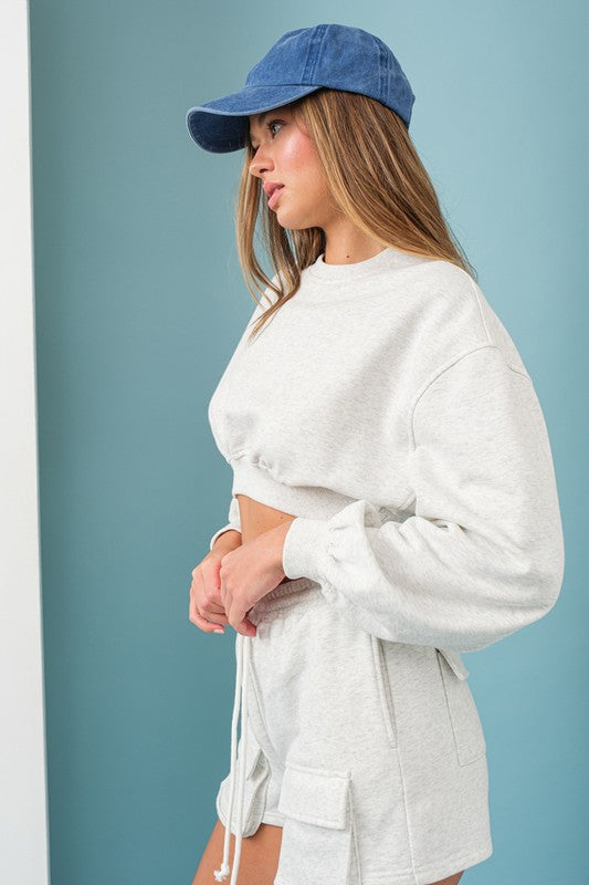 Emilia Cropped Balloon Sweatshirt And Shorts-TOP-Papermoon-white melange-S-Urbanheer