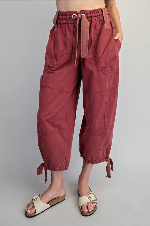 Mineral Washed Tied Cuffed Jogger Pants