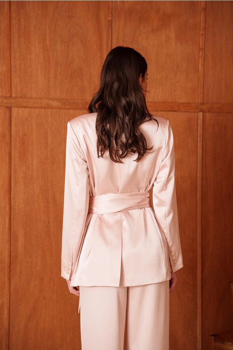 Fluid Satin Jacket with Scarf