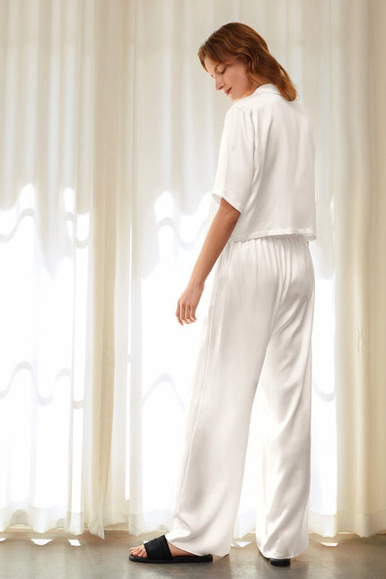 Short Sleeve Silk Pajamas Ivory-Pajamas-MommeSilk-Urbanheer
