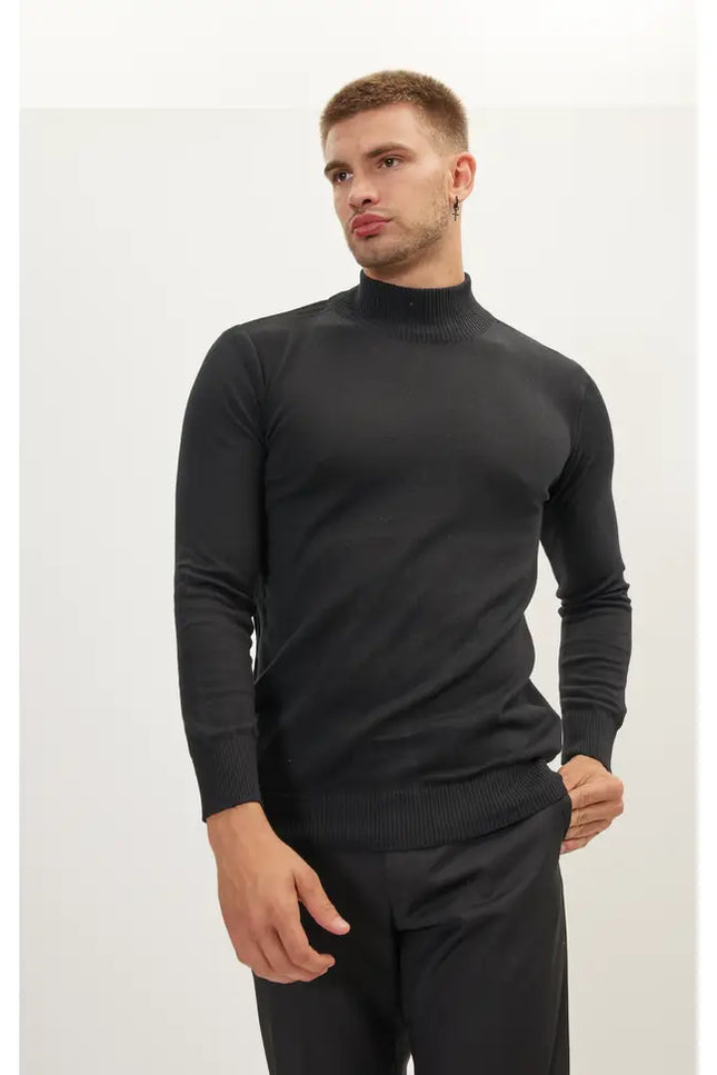 Rt Mock-Neck Sweater - Black-Ron Tomson-BLACK-L-Urbanheer