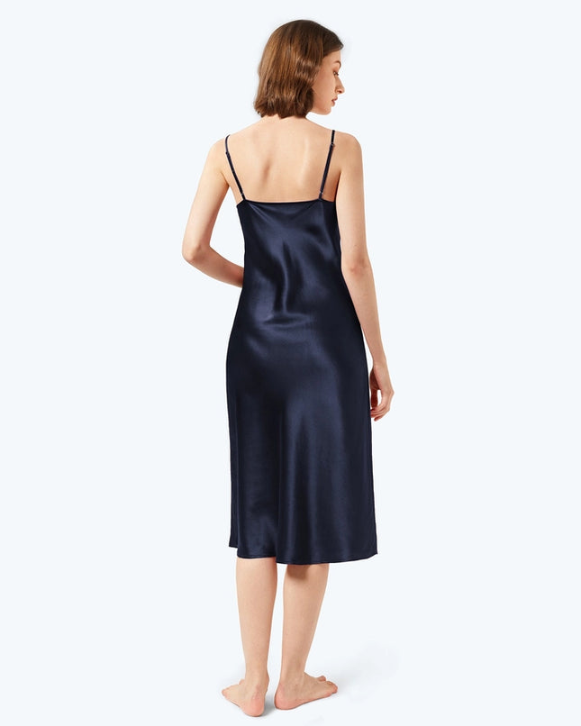 Classic Silk Night Gown Navy Blue-Night Gown-MommeSilk-Urbanheer
