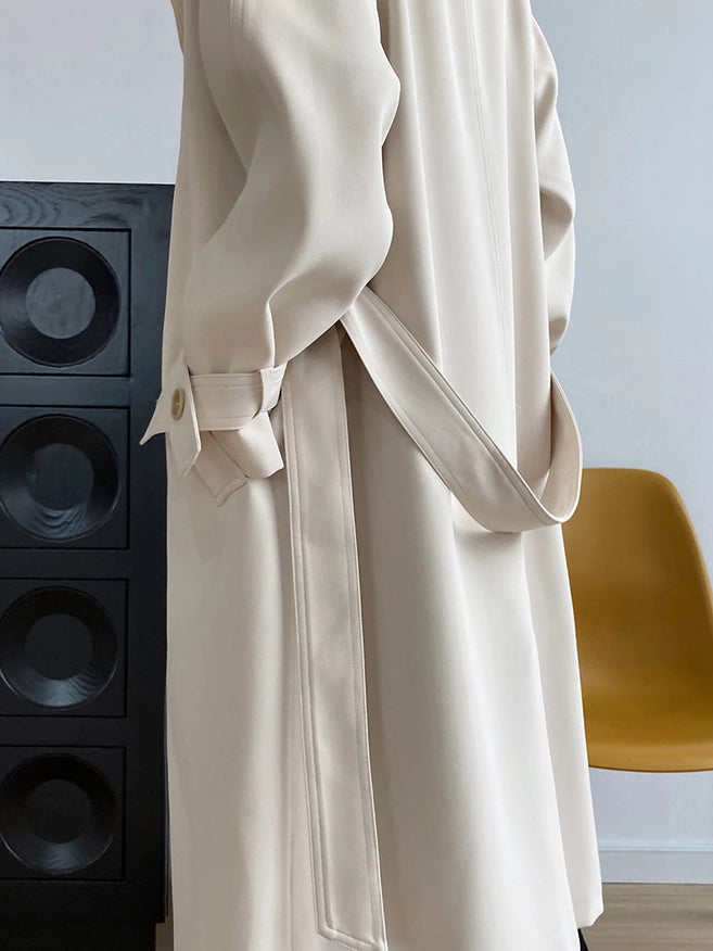 Draping British Loose Mid-Length Over The Knee Trench Coat Beige-Coat-Blak Wardrob-S-Urbanheer