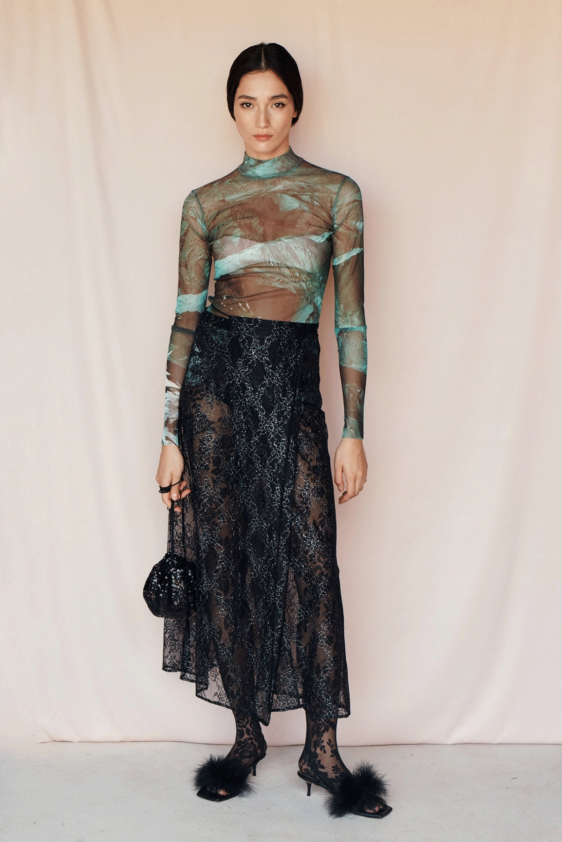 Glassy Lace Pareo Skirt - Black-Clothing - Women-eikō ai-S-Urbanheer